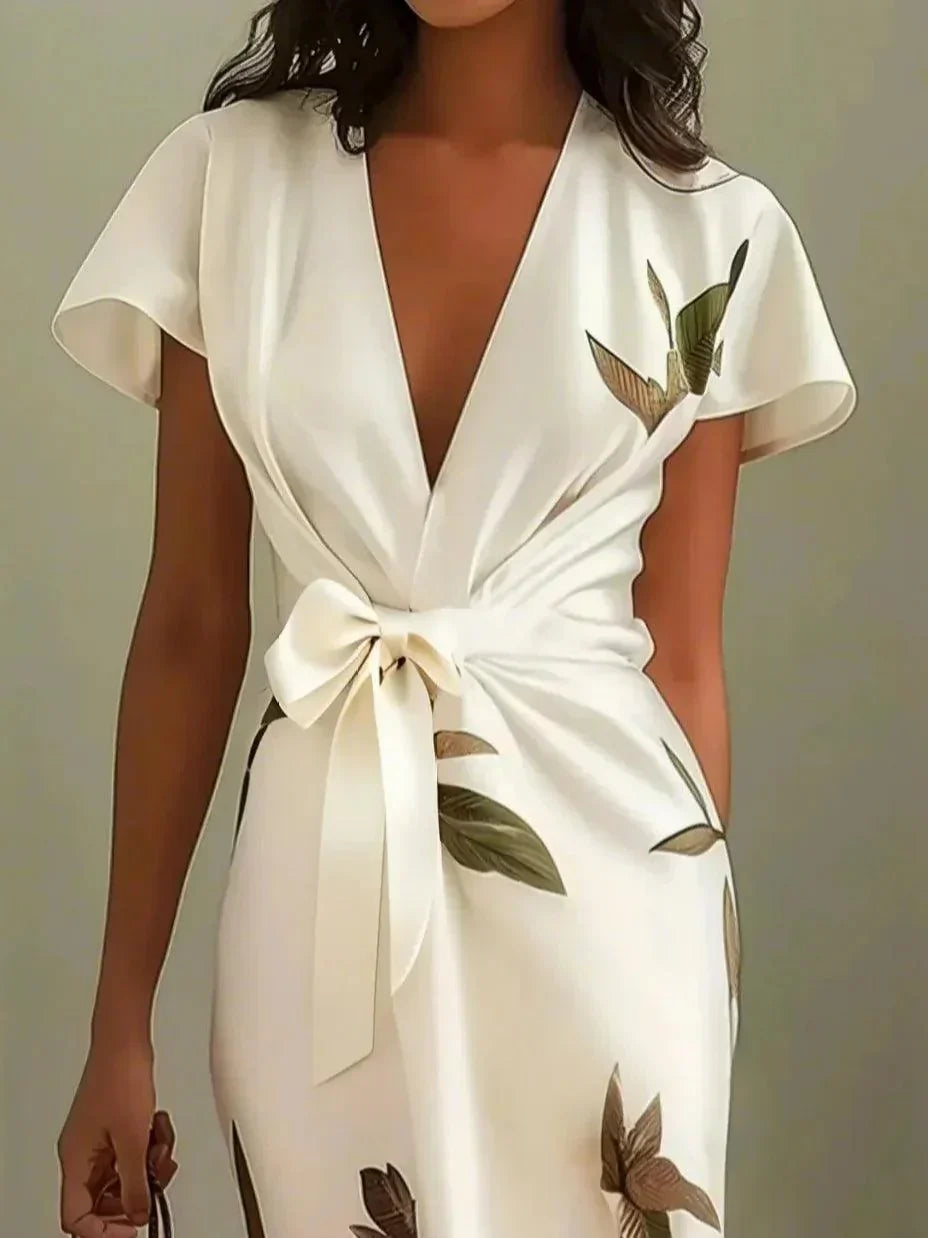 Robe portefeuille satin imprimée pour femmes