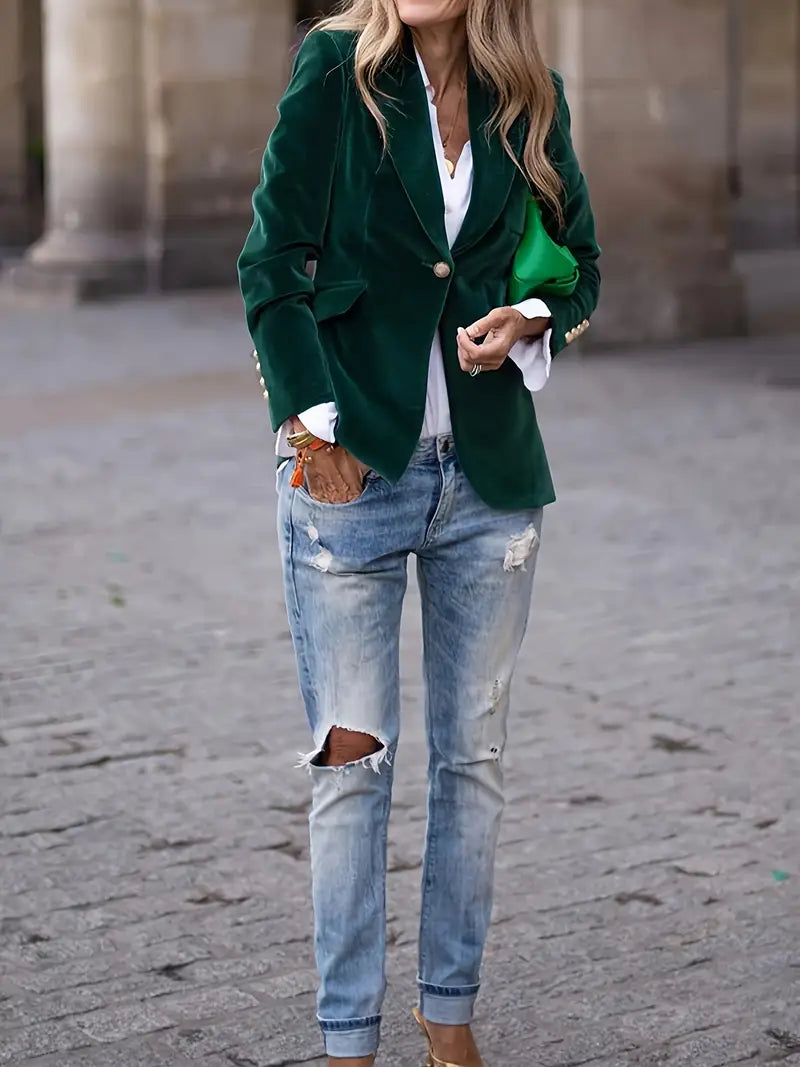 Blazer Féminin Élégant Boutons Dorés pour Femmes