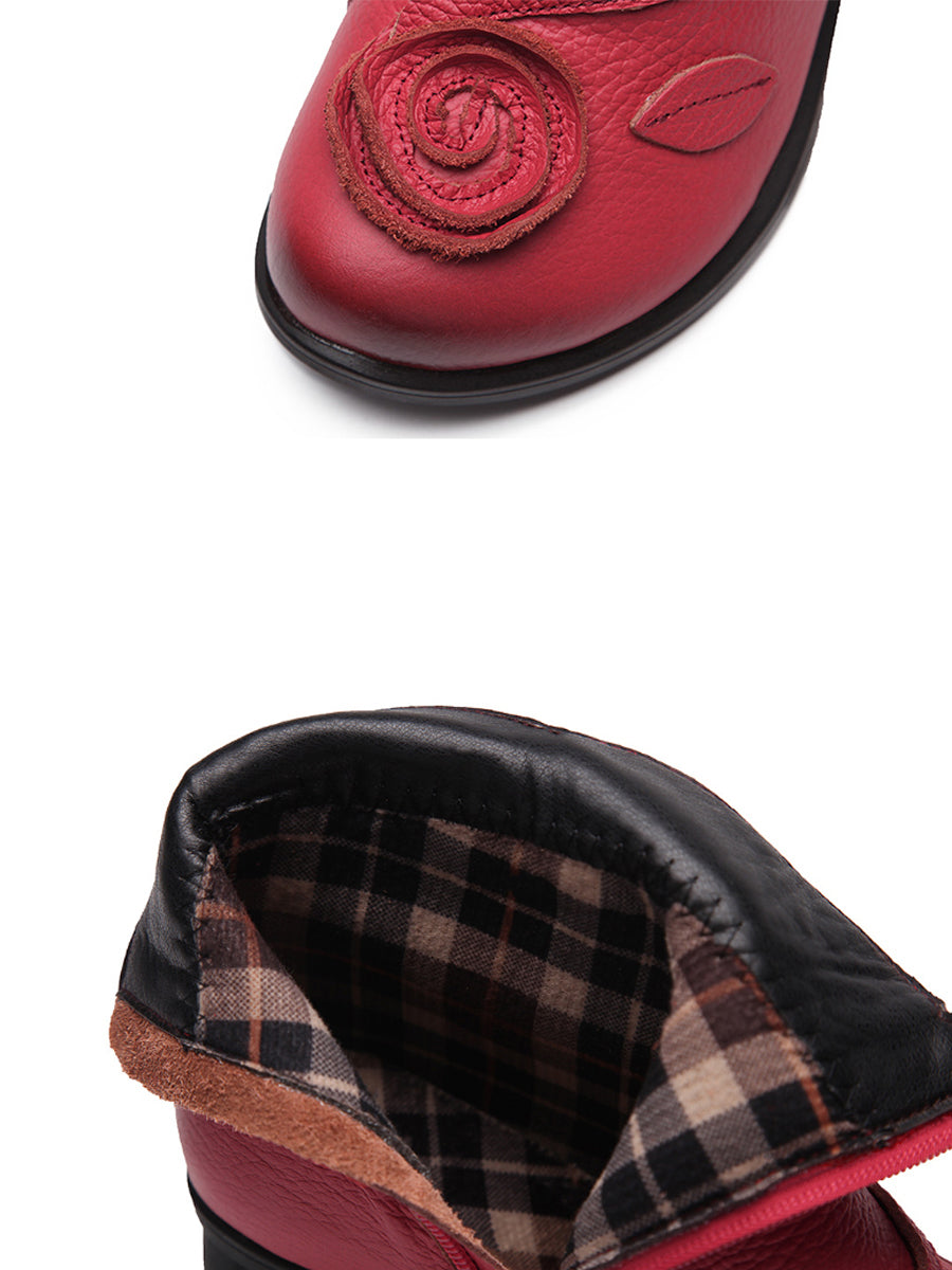 Bottes à Talon Moyen en Cuir avec Motifs Floraux pour Femme