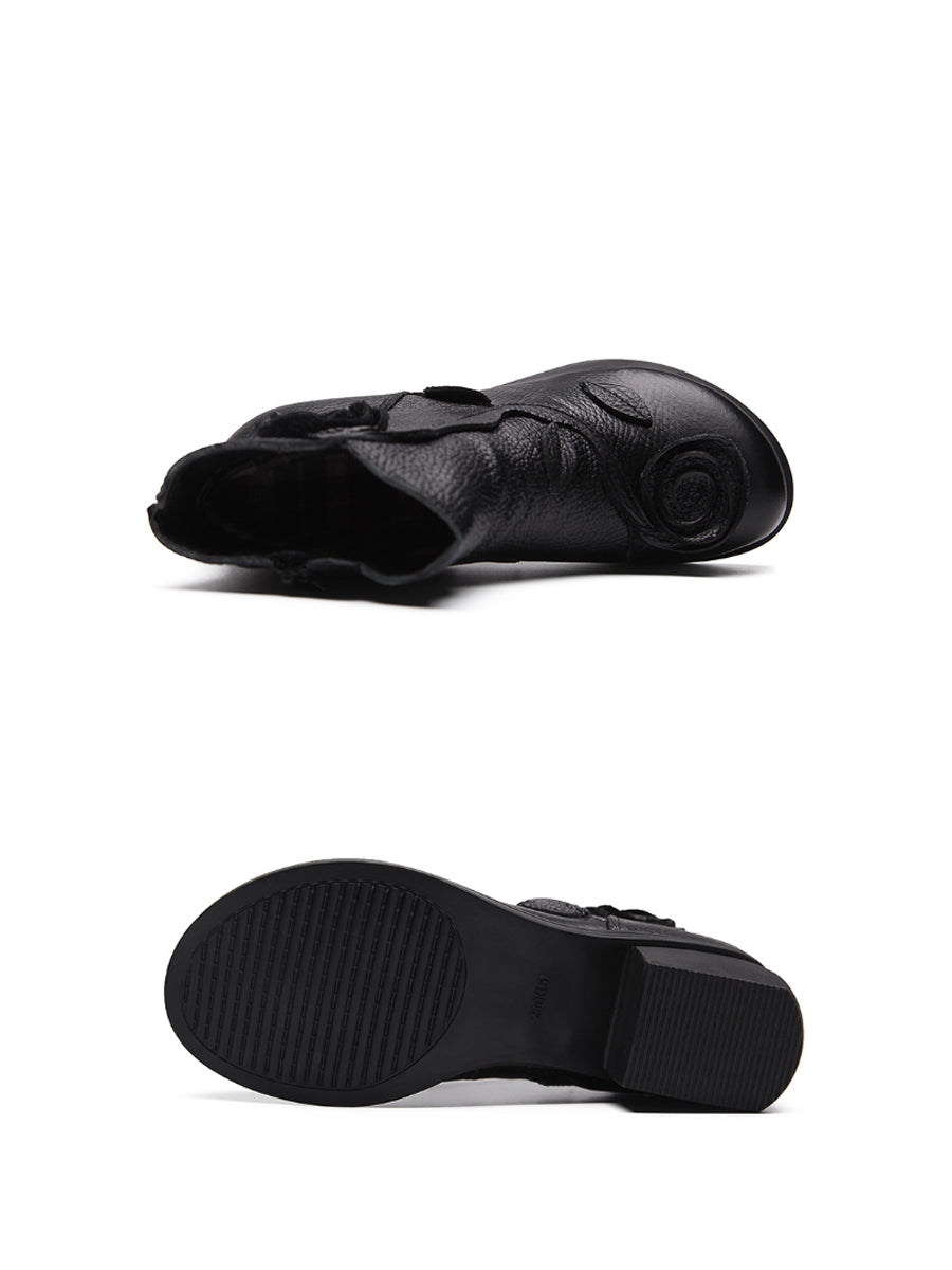 Bottes à Talon Moyen en Cuir avec Motifs Floraux pour Femme