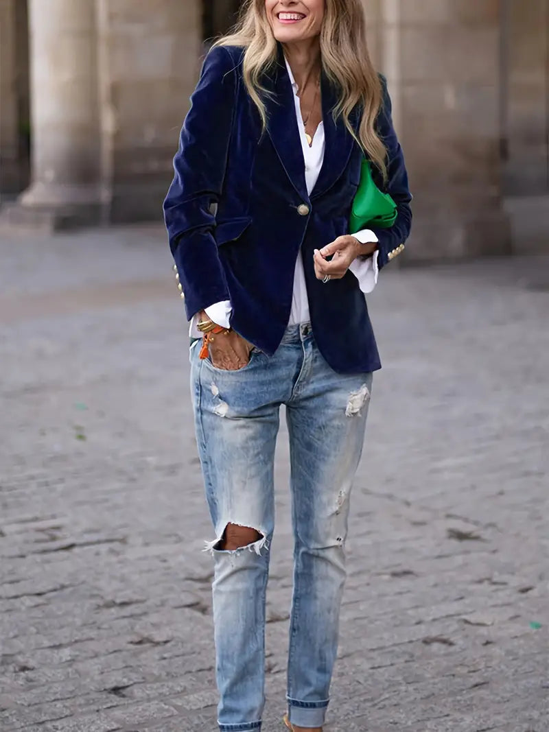 Blazer Féminin Élégant Boutons Dorés pour Femmes