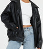 Blouson Bomber en Cuir Oversize pour Femmes