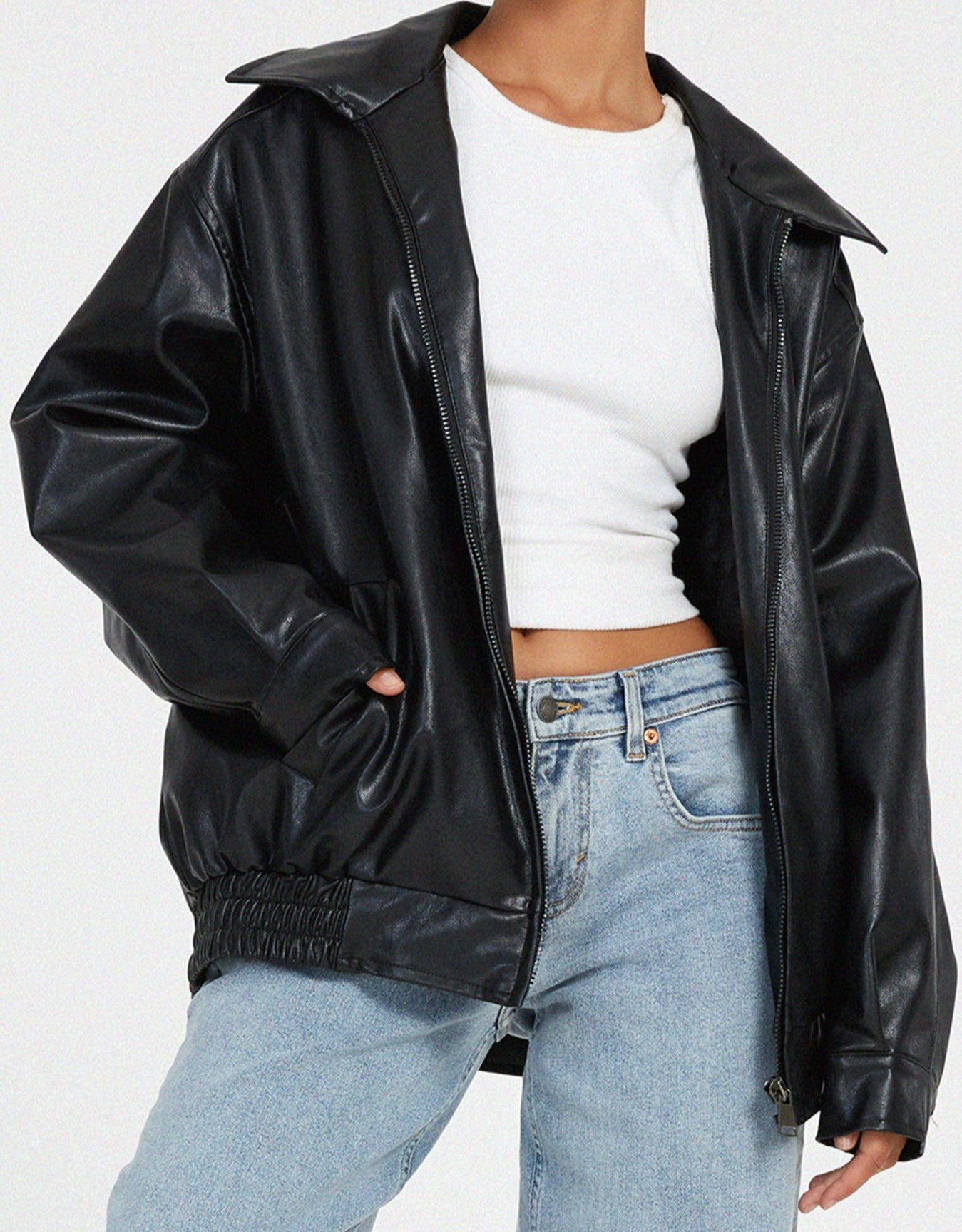 Blouson Bomber en Cuir Oversize pour Femmes