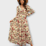 Robe Maxi à Manches Longues et Imprimé Floral pour Femmes
