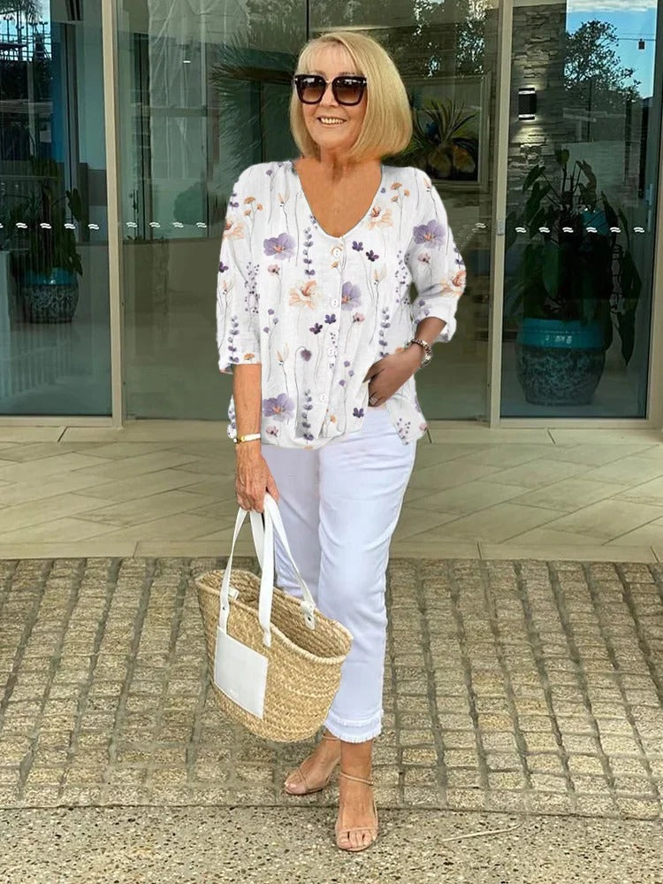 Blouse à Col V Imprimé Floral pour Femme | Idéale pour le Quotidien
