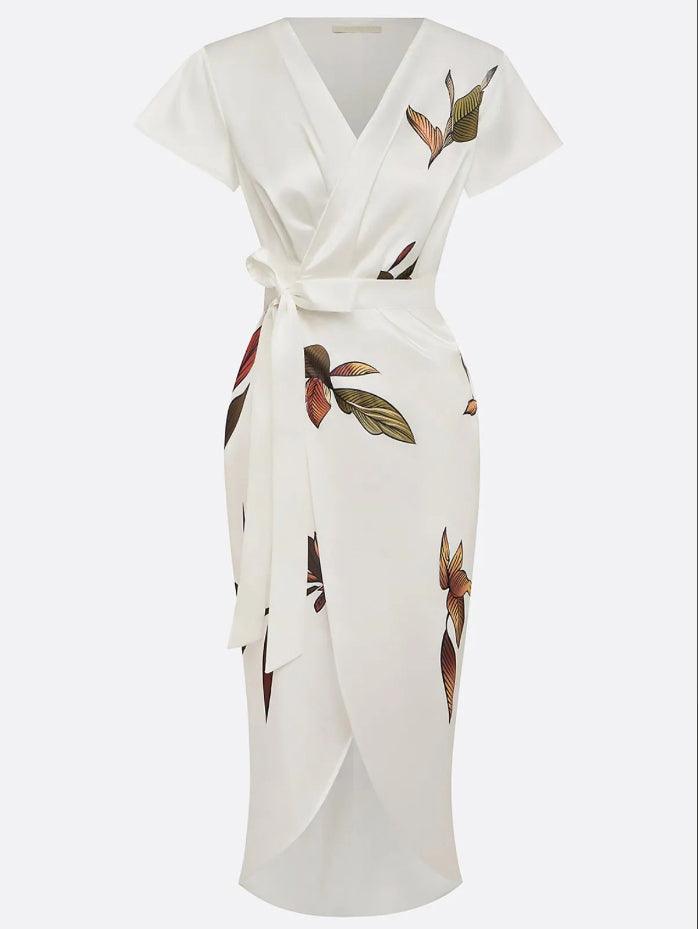Robe Midi Imprimée Ceinturée pour Femmes