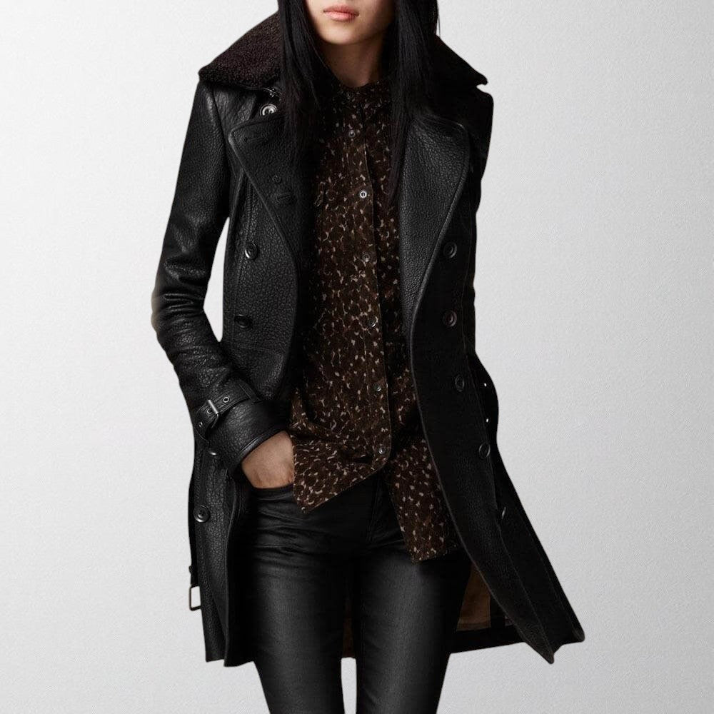 Manteau Motard Perfecto à Col Fourrure en Simili Cuir pour Femme