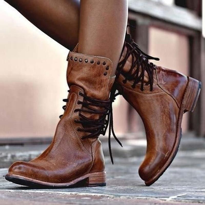 Bottines en Cuir à Lacets Élégantes pour Femmes