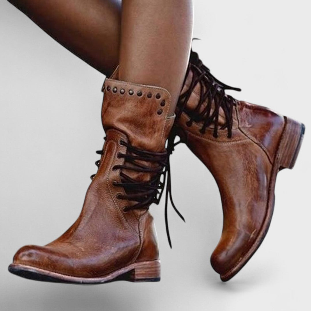 Bottine Haute à Lacets en Simili Cuir pour Femme