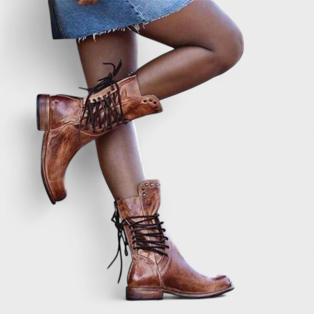 Bottine Haute à Lacets en Simili Cuir pour Femme