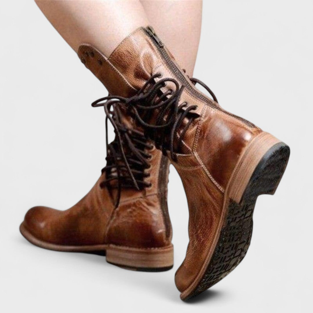 Bottine Haute à Lacets en Simili Cuir pour Femme