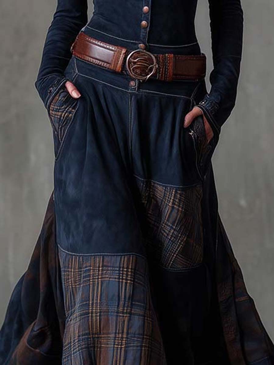 Robe Maxi en Suède Écologique à Patchworks pour Femmes