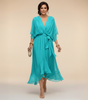 Robe Longue en Chiffon à Manches Chauve-Souris pour Femmes