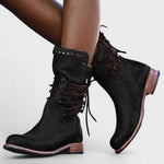 Bottine Haute à Lacets en Simili Cuir pour Femme
