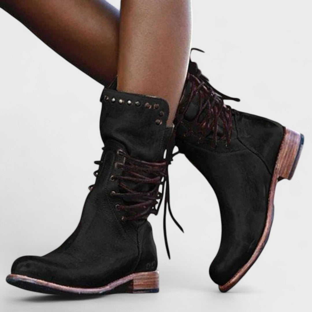 Bottine Haute à Lacets en Simili Cuir pour Femme