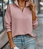 Pull Col Zippé Ample et Côtelé à Manches Longues pour Femme
