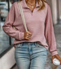 Pull Col Zippé Ample et Côtelé à Manches Longues pour Femme