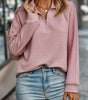 Pull Col Zippé Ample et Côtelé à Manches Longues pour Femme