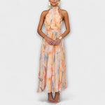 Robe Maxi à Imprimé Aquarelle avec Dos Nu pour Femmes