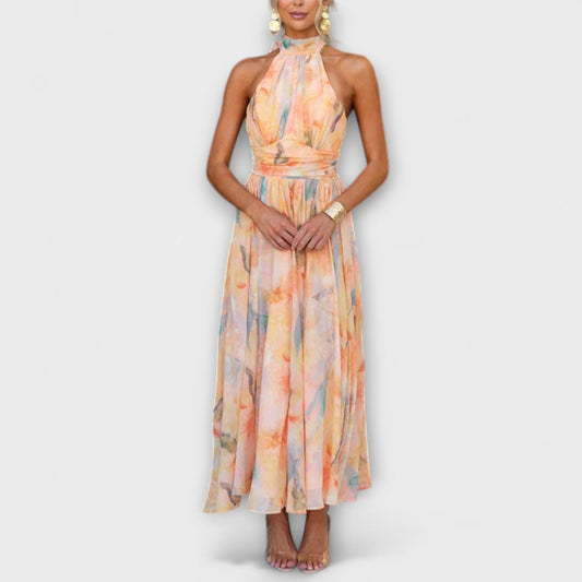 Robe Maxi à Imprimé Aquarelle avec Dos Nu pour Femmes