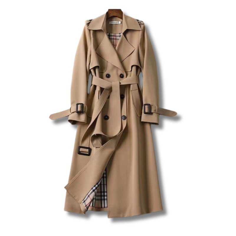 Trench Coat Long en Coton pour Femme