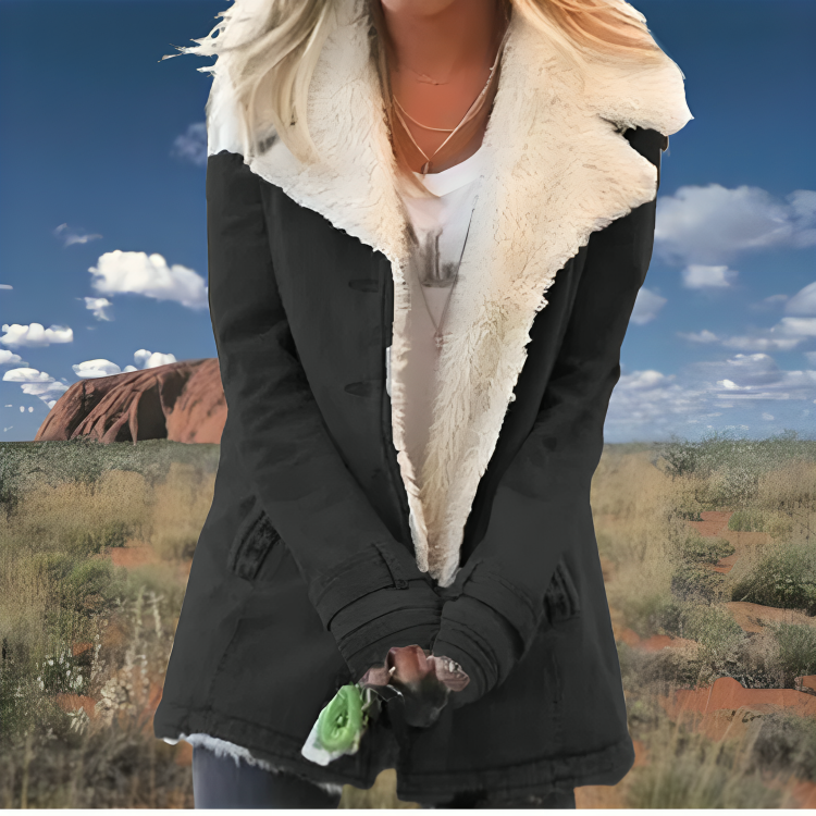 Veste Droite Style Militaire à Large Col en Fausse Fourrure Femme