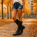 Bottes Vintage avec Boucles et Lacets pour Femmes