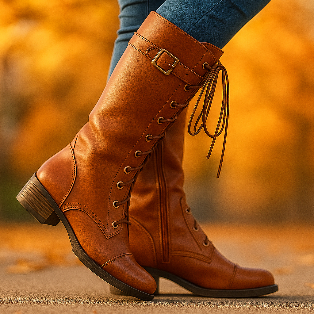 Bottes Vintage avec Boucles et Lacets pour Femmes