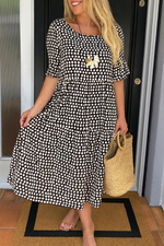 Robe Midi À Manches Évasées À Pois Beige