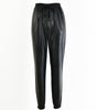Pantalon Jogger Taille Élastique en Simili Cuir pour Femme