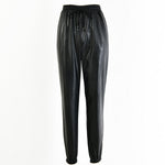 Pantalon Jogger Taille Élastique en Simili Cuir pour Femme