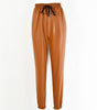 Pantalon Jogger Taille Élastique en Simili Cuir pour Femme