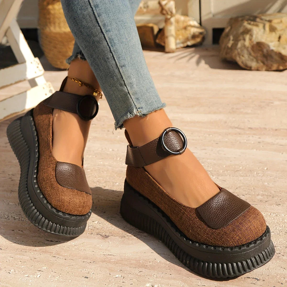 Chaussures Vintage à Bout Rond pour Femmes