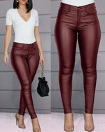 Pantalon Taille Haute en Simili Cuir Coupe Slim pour Femme