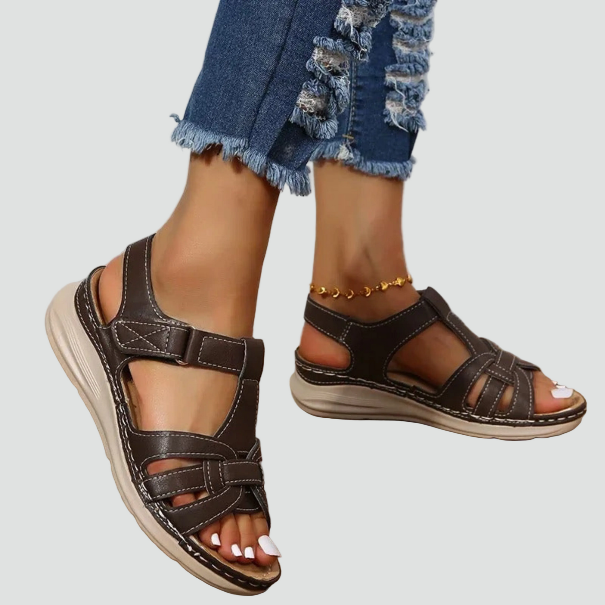 Sandales Orthopédiques en Cuir à Scratch pour Femme | Idéales pour le Quotidien