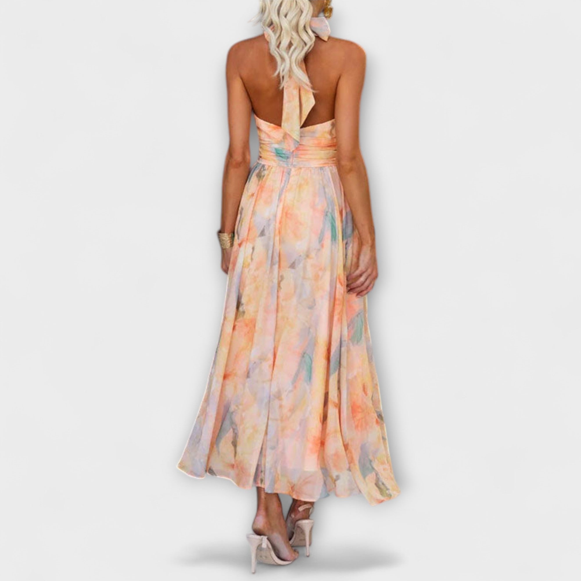 Robe Maxi à Imprimé Aquarelle avec Dos Nu pour Femmes