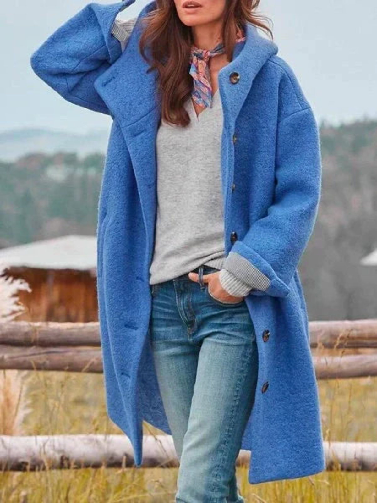 Manteau Long Casual à Pochette pour Femmes
