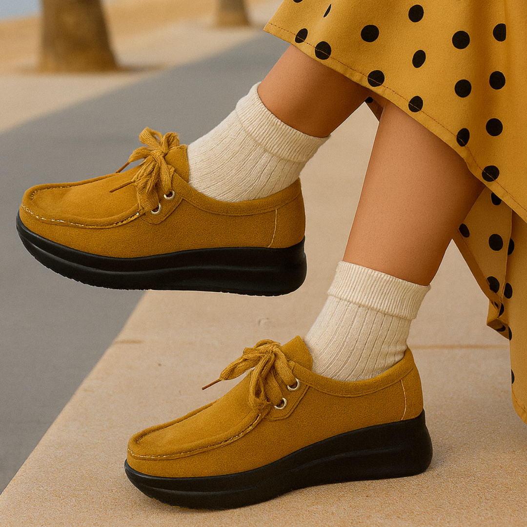 Mocassin Confort à Lacets et Semelle Plateforme en Suédine pour Femme