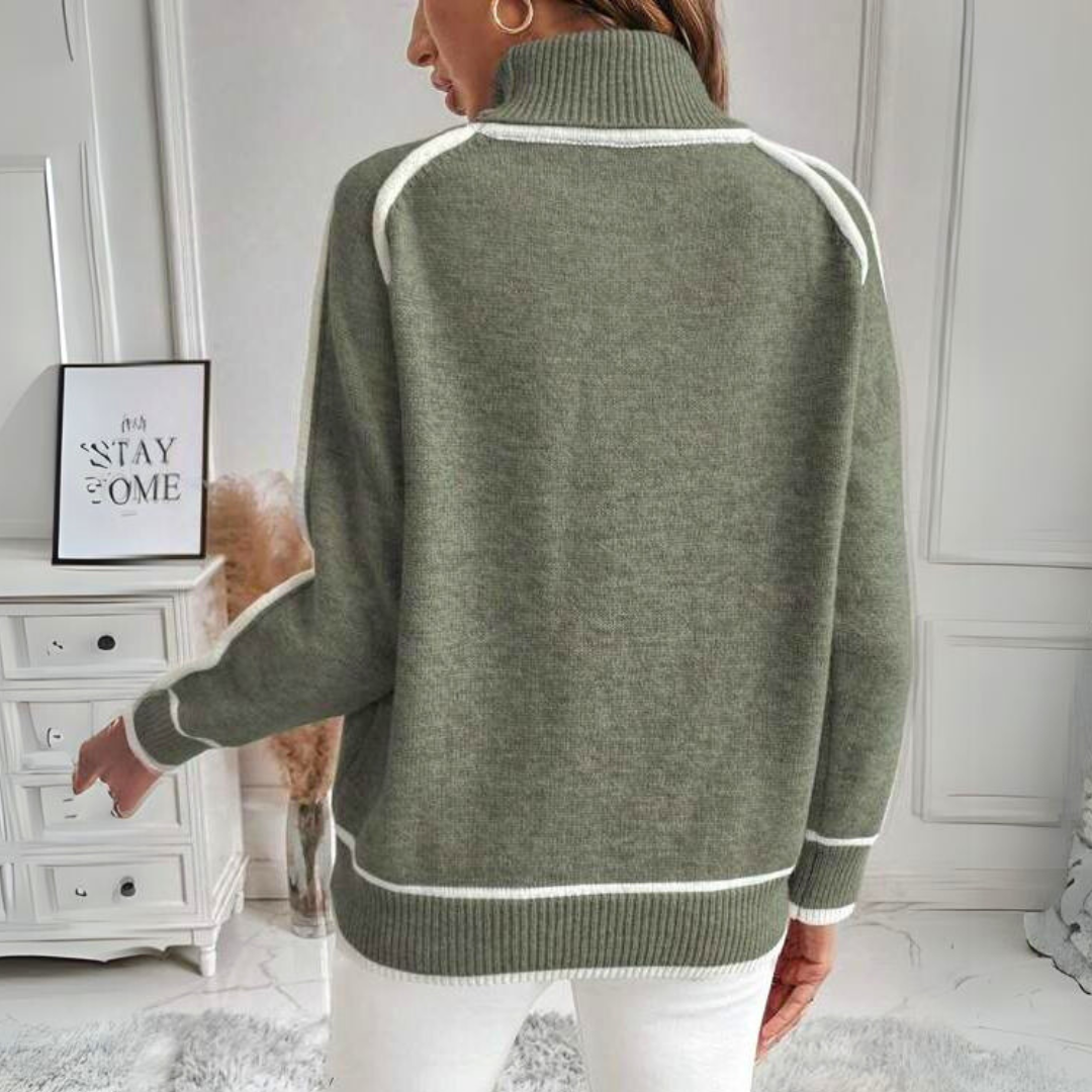 Pull à Col Roulé et Détails Contrastants pour Femmes