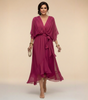 Robe Longue en Chiffon à Manches Chauve-Souris pour Femmes