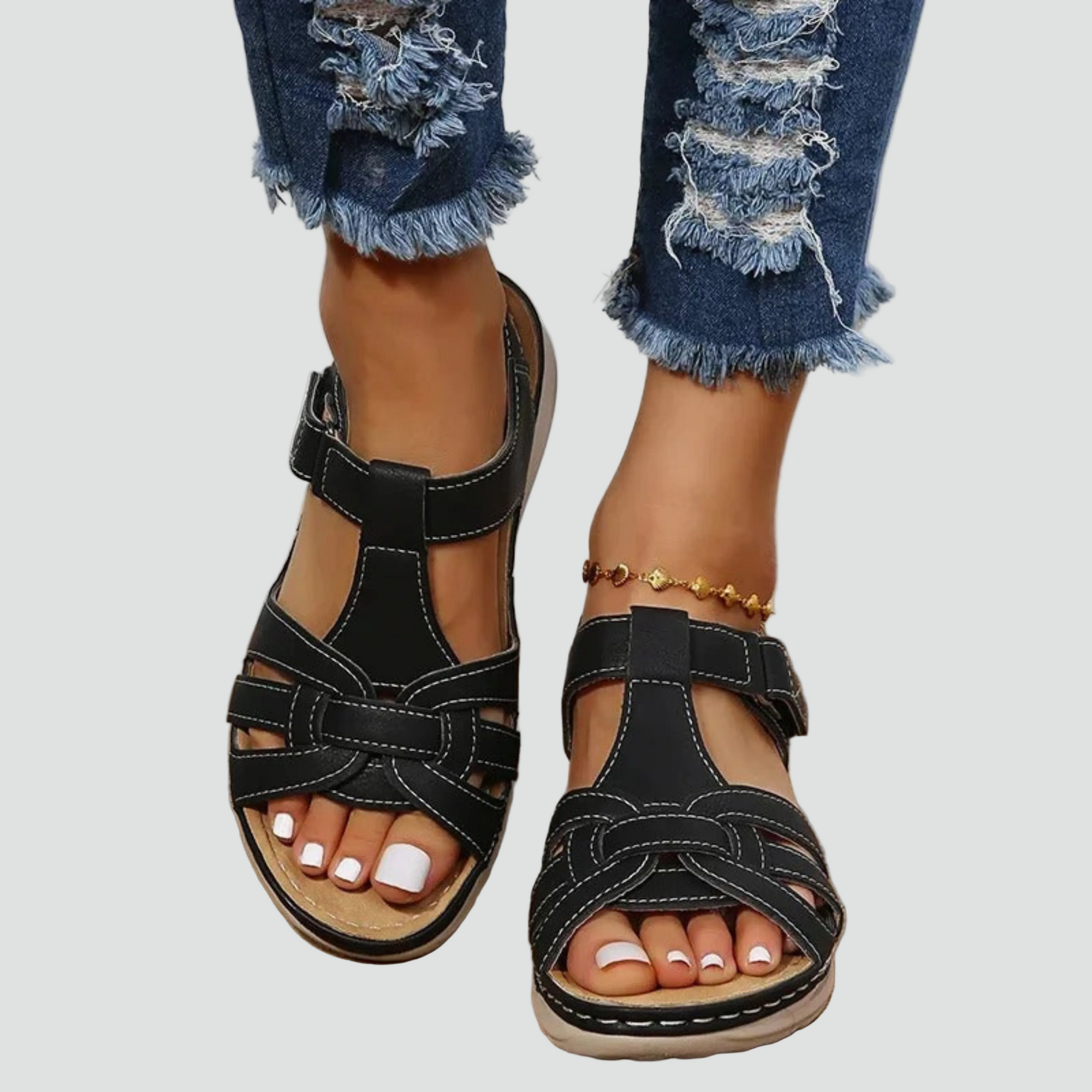Sandales Orthopédiques en Cuir à Scratch pour Femme | Idéales pour le Quotidien