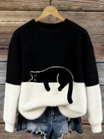 Pull décontracté avec motif chat pour femmes