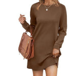Robe Pull Courte et Ample à Manches Longues et Col Rond pour Femme