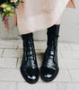 Botte Mi-Mollet à Lacets et Talon en Simili Cuir pour Femme