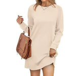 Robe Pull Courte et Ample à Manches Longues et Col Rond pour Femme
