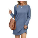 Robe Pull Courte et Ample à Manches Longues et Col Rond pour Femme