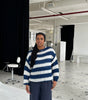 Pull à Manches Longues et Col Rond en Grosse Maille Rayée pour Femme