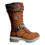 Botte à Lacets Haute en Simili Cuir pour Femme