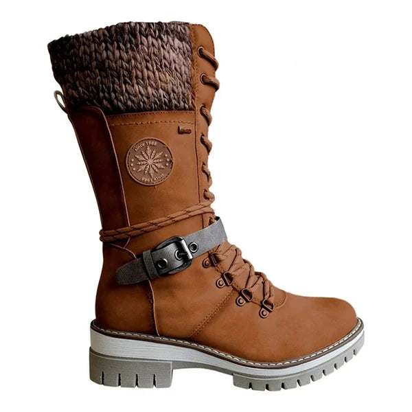 Botte à Lacets Haute en Simili Cuir pour Femme