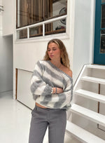 Pull à Manches Longues et Col Rond en Grosse Maille Rayée pour Femme